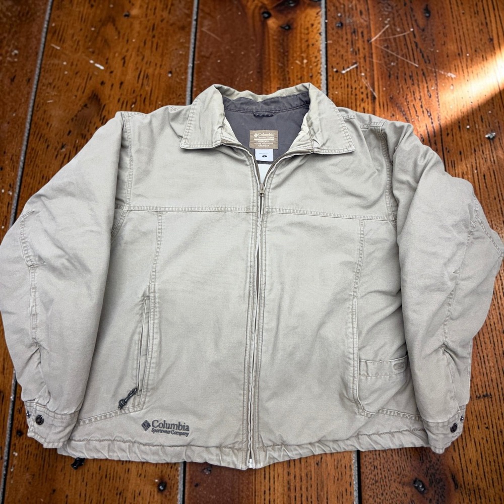 Columbia Sportswear Jacket Mens Size Large Beige Canvas Quilted Lined SM5002